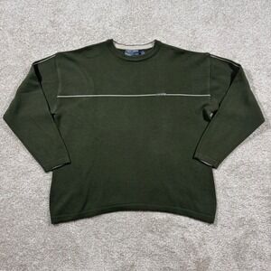 Y2K Point Zero Mens XL Forest Green Crewneck Sweater Stripe Long Sleeve Skate